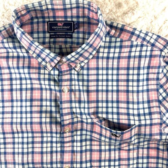 Vineyard Vines Performance Mens Plaid Slim Fit Tucker Shirt Size Large - Picture 5 of 13